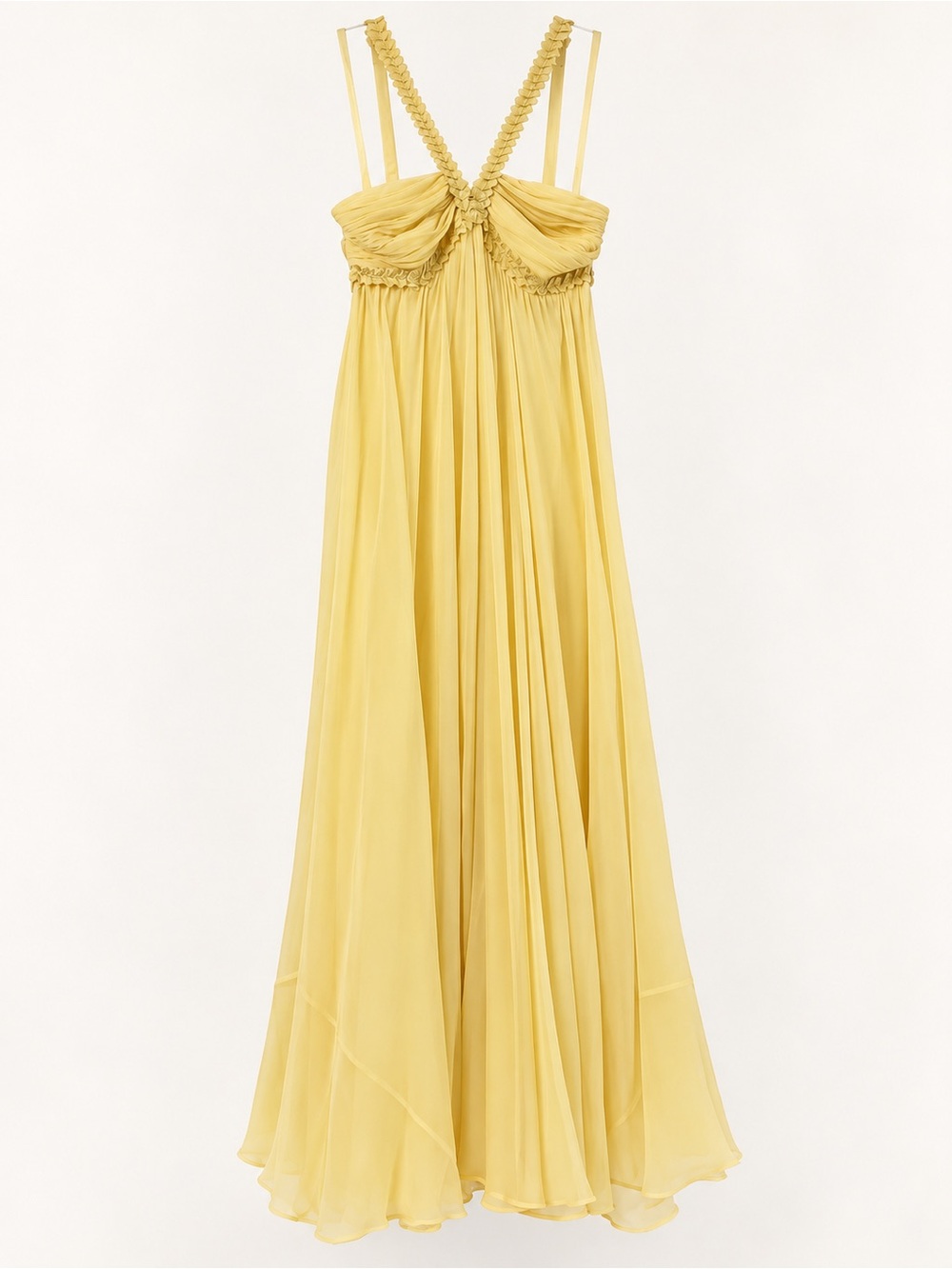BCBG Pale Yellow Braided-Strap Maxi Dress